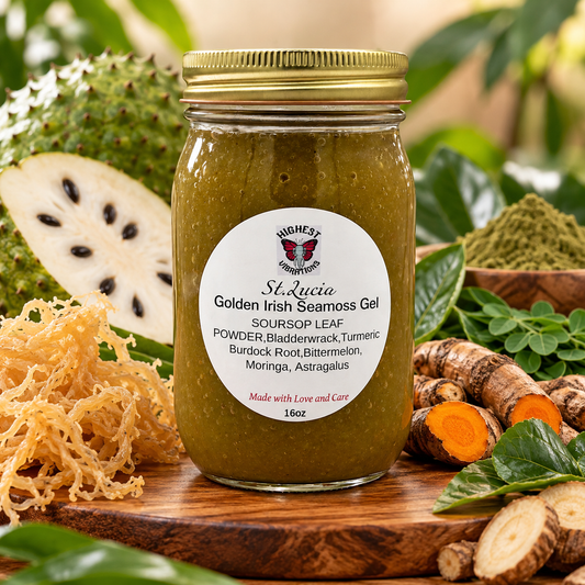St. Lucia Sea Moss Gel + Wild-Grown Benin Soursop Leaf Powder